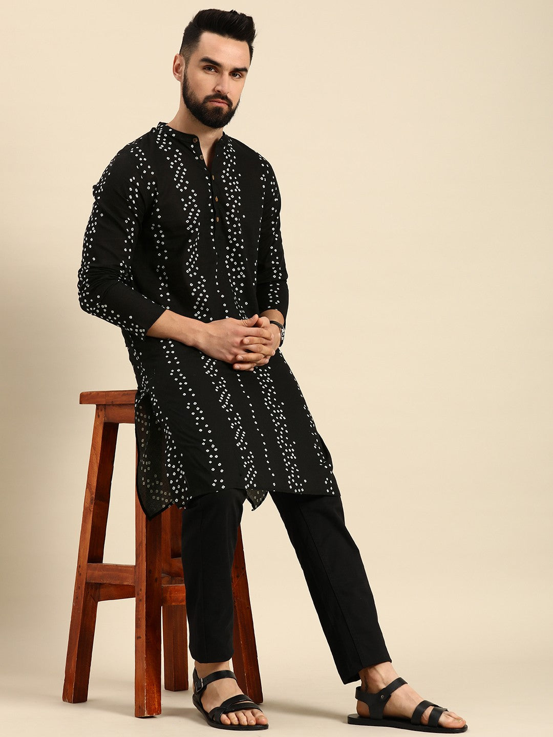 Men Bandhani Printed Pure Cotton Kurta