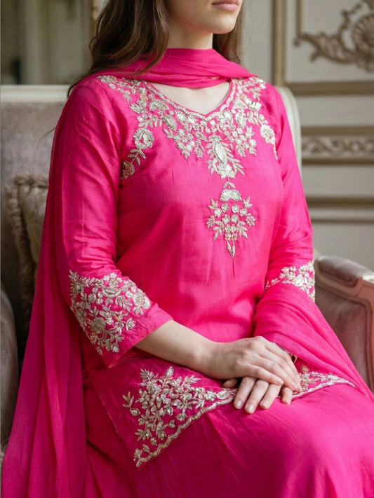 Women Ethnic Motifs Embroidered Regular Thread Work Kurta with Sharara & With Dupatta