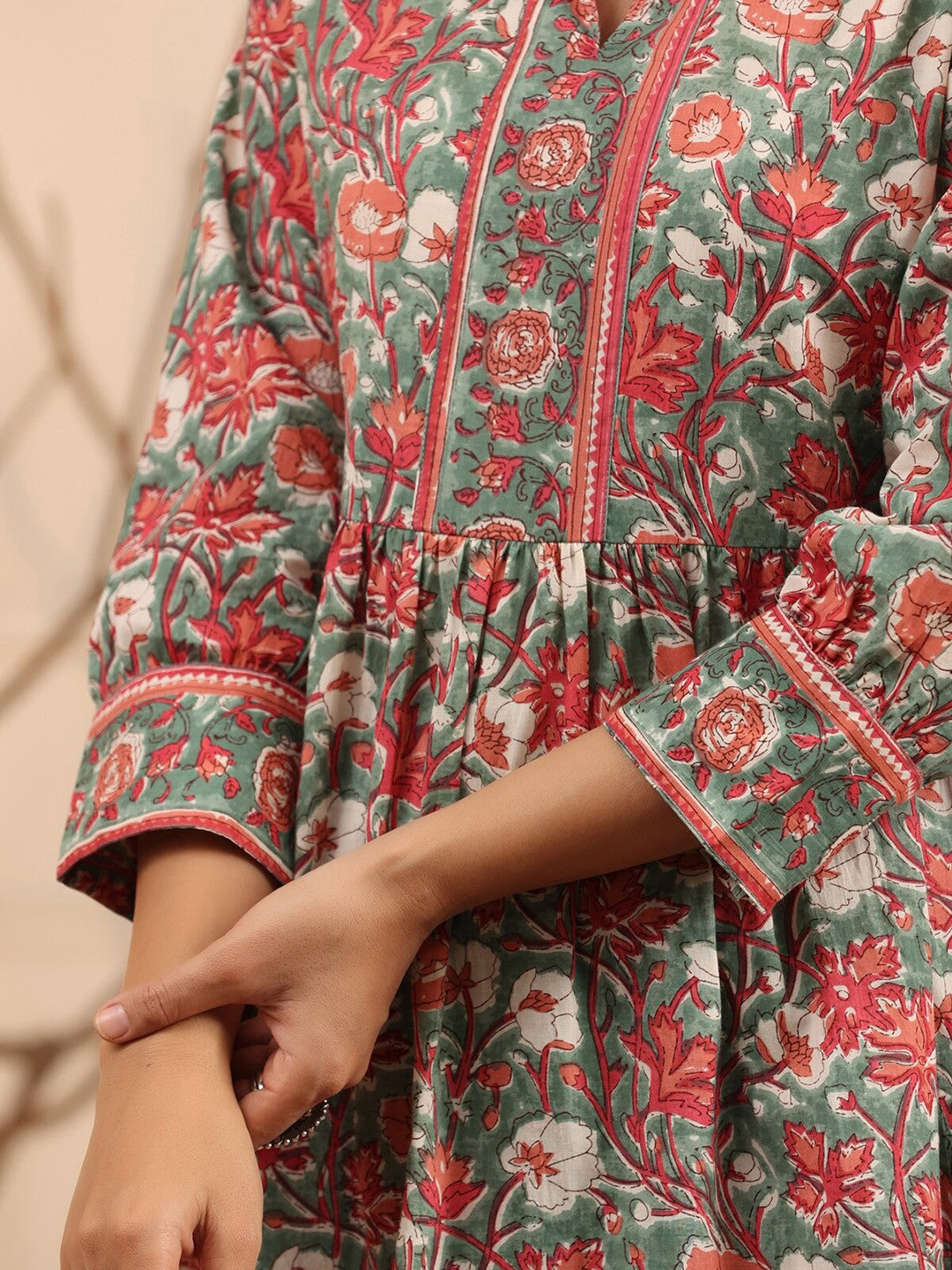 Floral Printed Pure Cotton Pleated Kurti