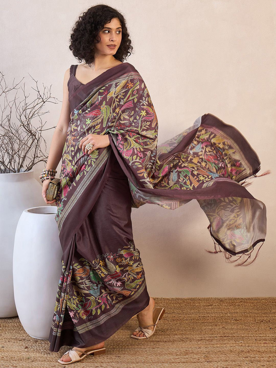 Ethnic Motifs Block Printed Ready to Wear Sarees