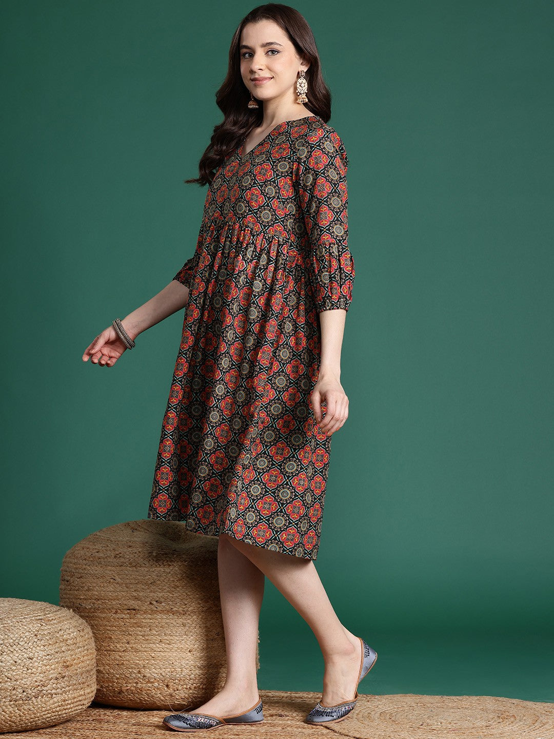 Printed Fit & Flare Ethnic Dress