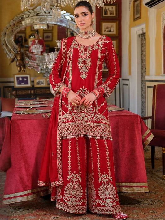 Women Ethnic Motifs Embroidered Kurta with Sharara & Dupatta