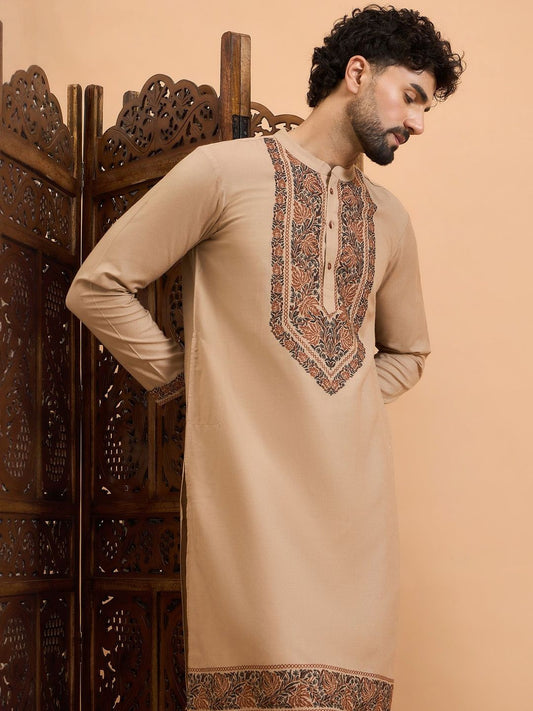 Men's Breathable Festive Jacquard Yoke Detailing Kurta With Bottom