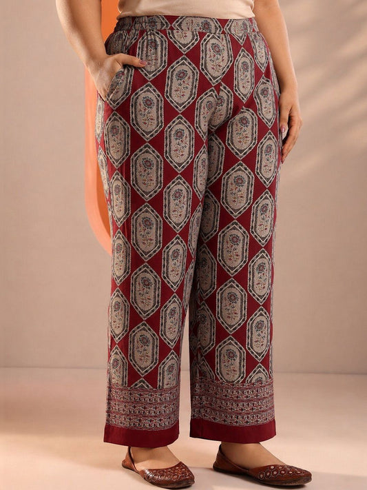 Plus Size Women Ethnic Motifs Printed Kurta with Palazzos & Dupatta