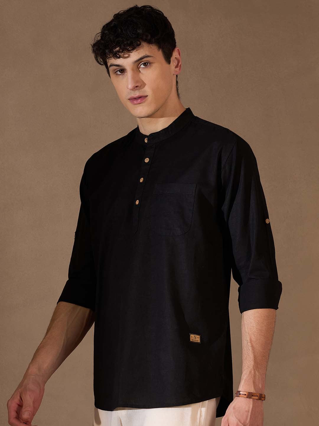 Men Black Cotton Kurta