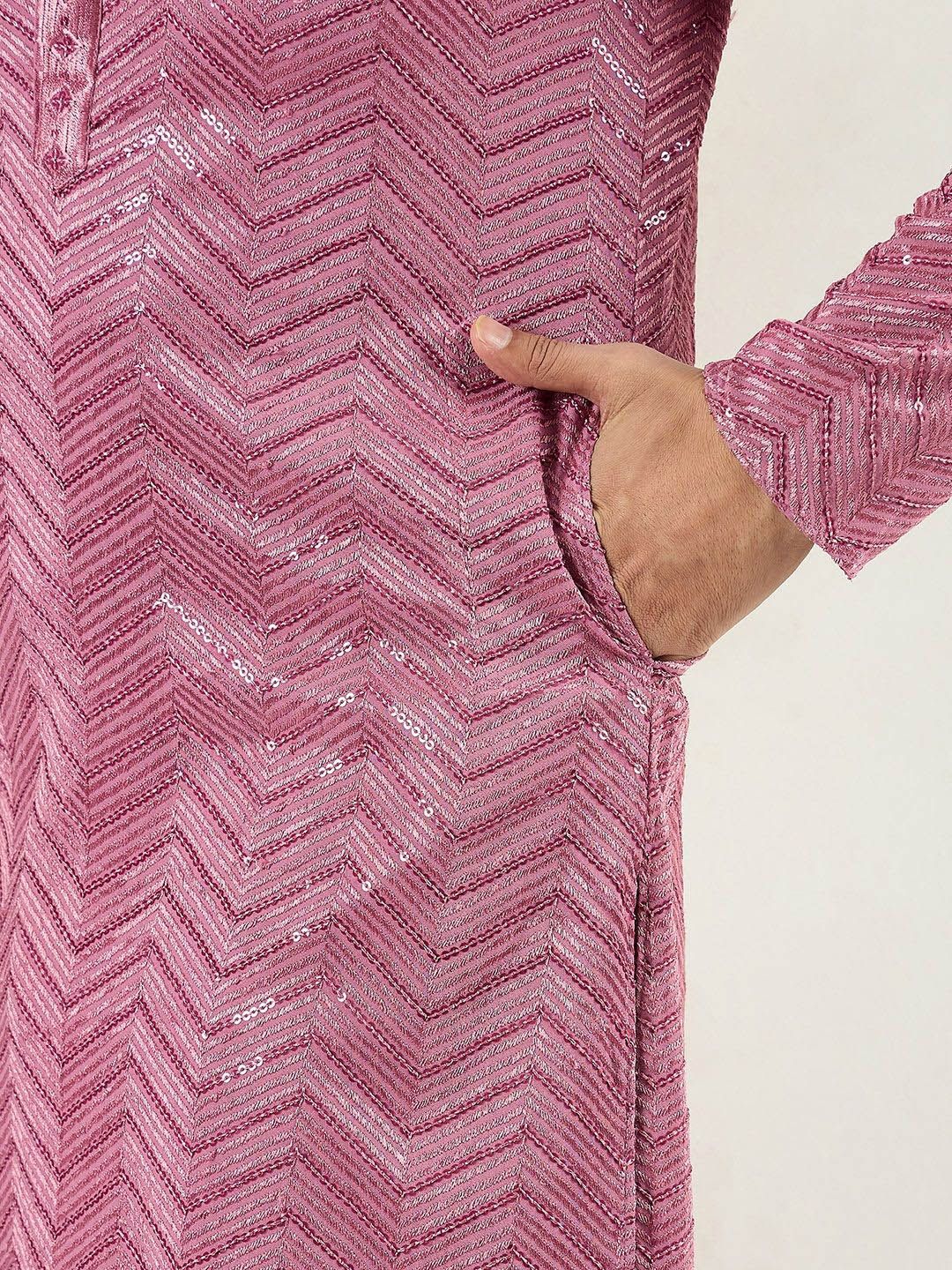 Chevron Embroidered Sequinned Straight Kurta