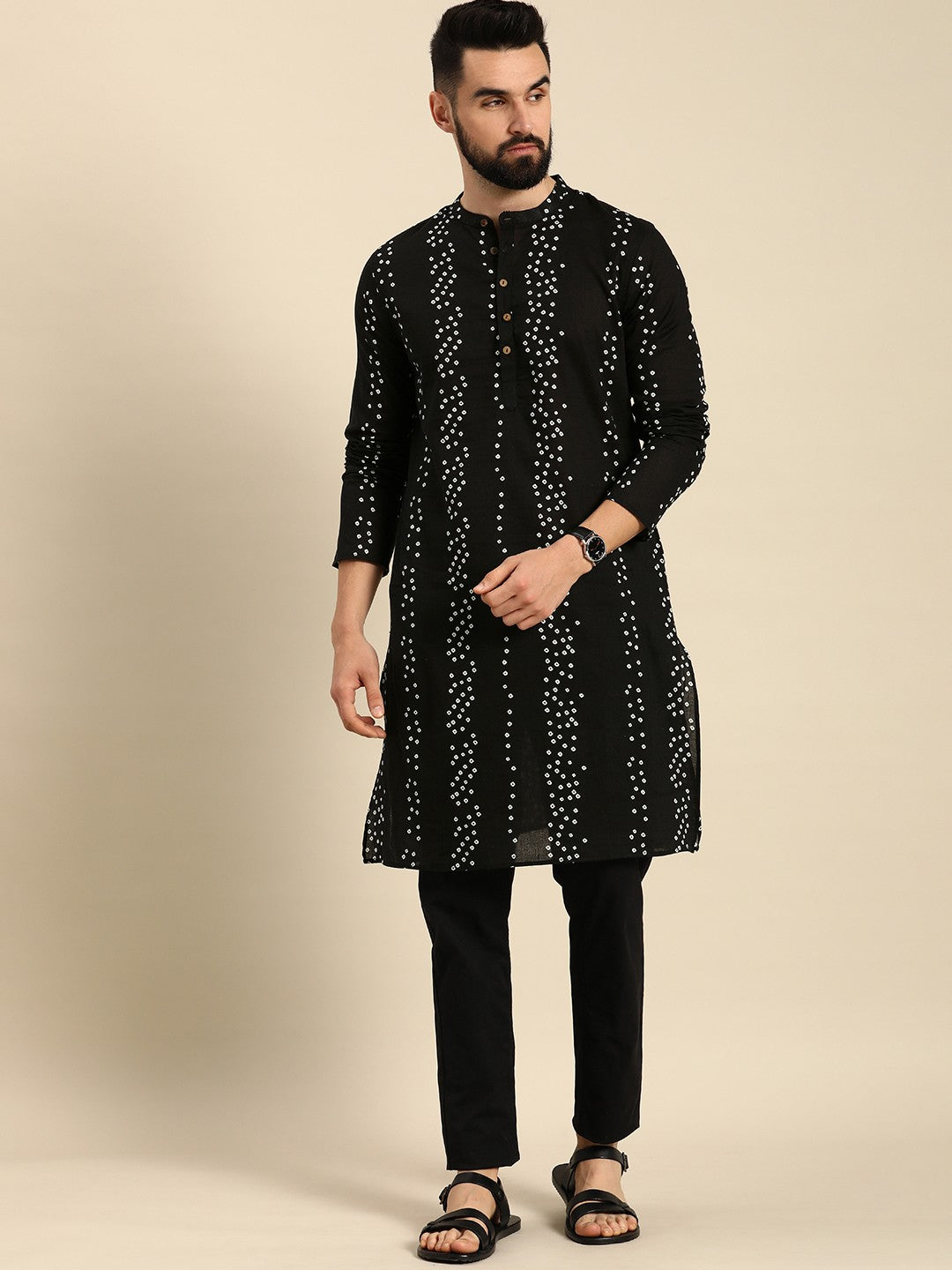 Men Bandhani Printed Pure Cotton Kurta