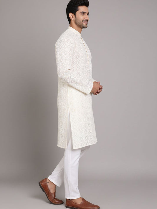 Men Embroidered Regular Sequinned Kurta with Pyjamas