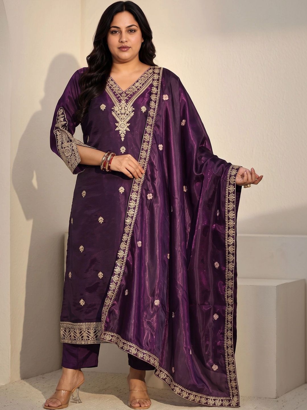 Women Ethnic Motifs Embroidered Regular Thread Work Kurta with Trousers & With Dupatta