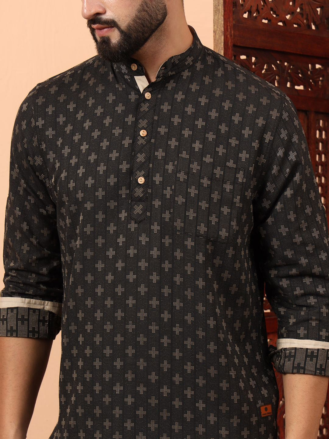 Ethnic Motifs Printed Mandarin Collar Cotton Short Kurta