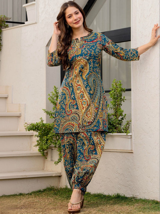 Women Paisley Printed Regular Pure Cotton Kurti with Harem Pants