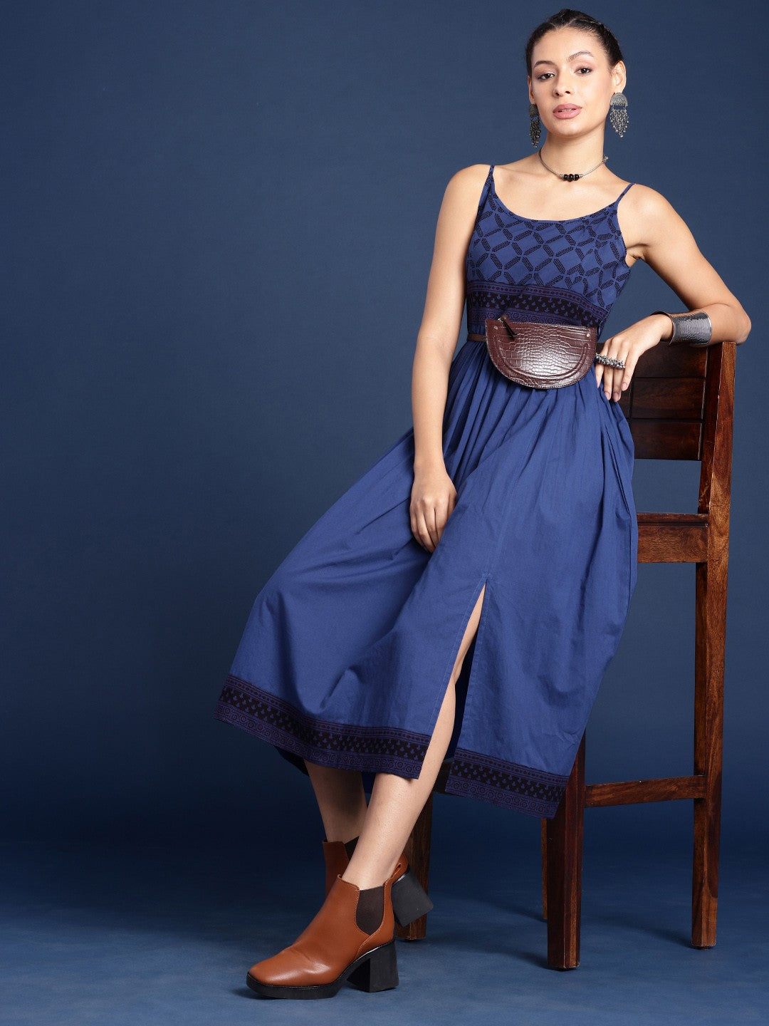 Floral Printed Shoulder Straps Pure Cotton Bagh Ethnic Dress