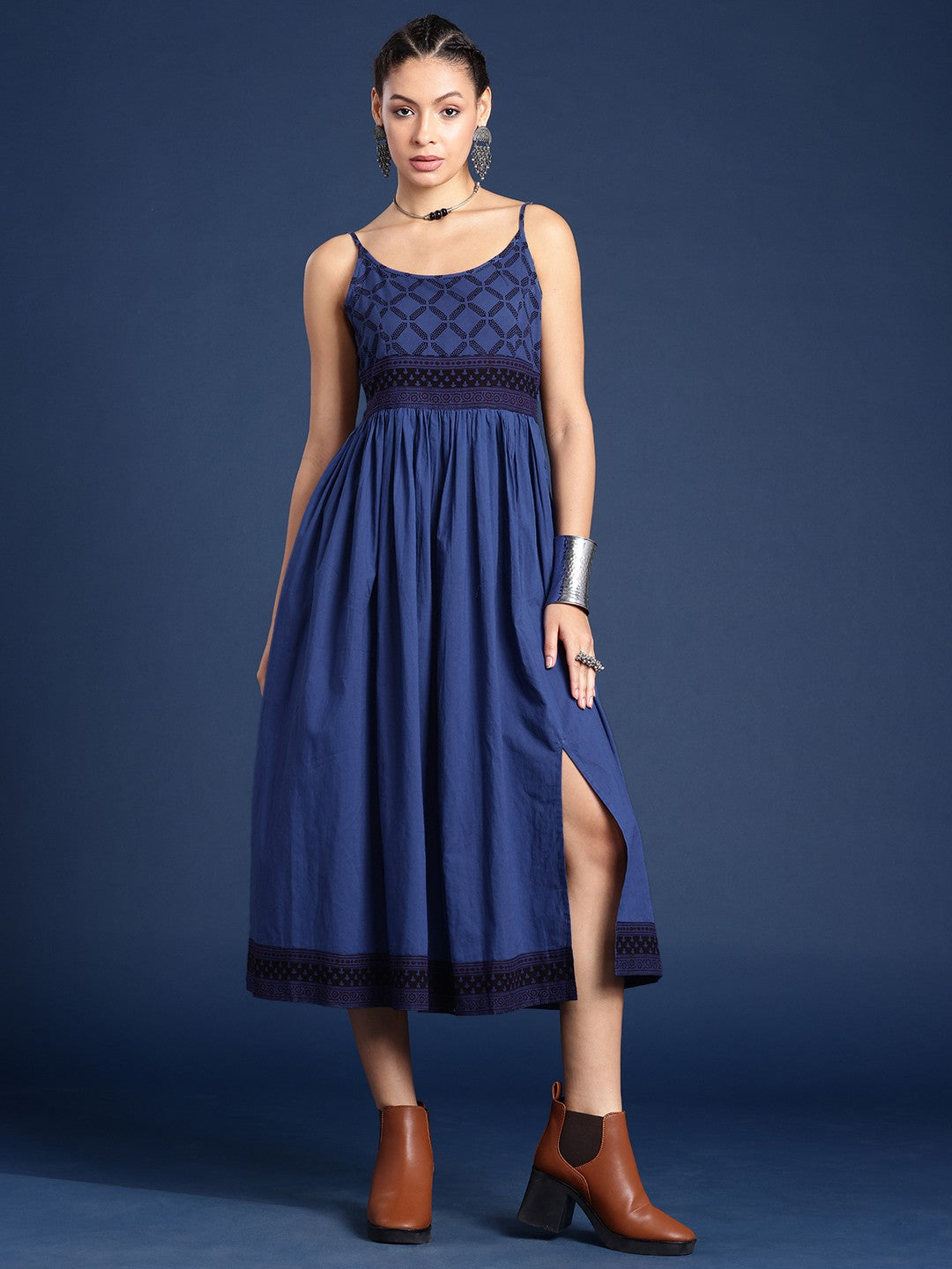 Floral Printed Shoulder Straps Pure Cotton Bagh Ethnic Dress