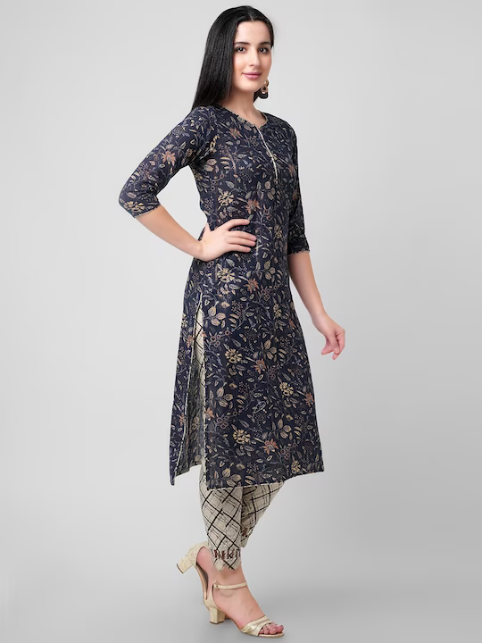 Floral Printed Regular Gotta Patti Pure Cotton Kurta with Trousers