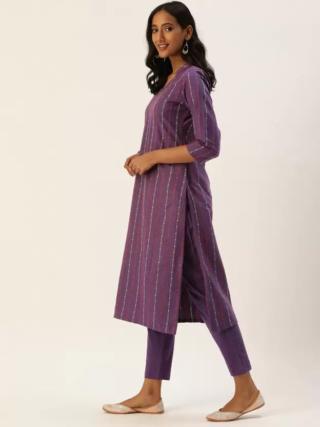 Women Purple Pure Cotton Kurta Pant Set