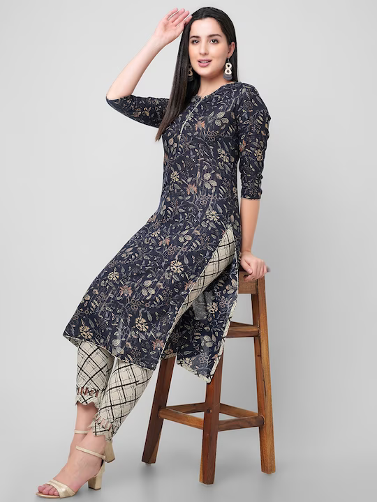 Floral Printed Regular Gotta Patti Pure Cotton Kurta with Trousers
