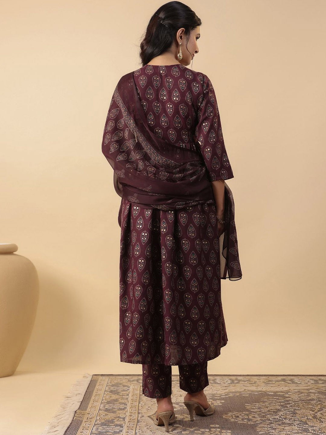 Women Ethnic Motifs Printed Pleated Kurta with Trousers & With Dupatta