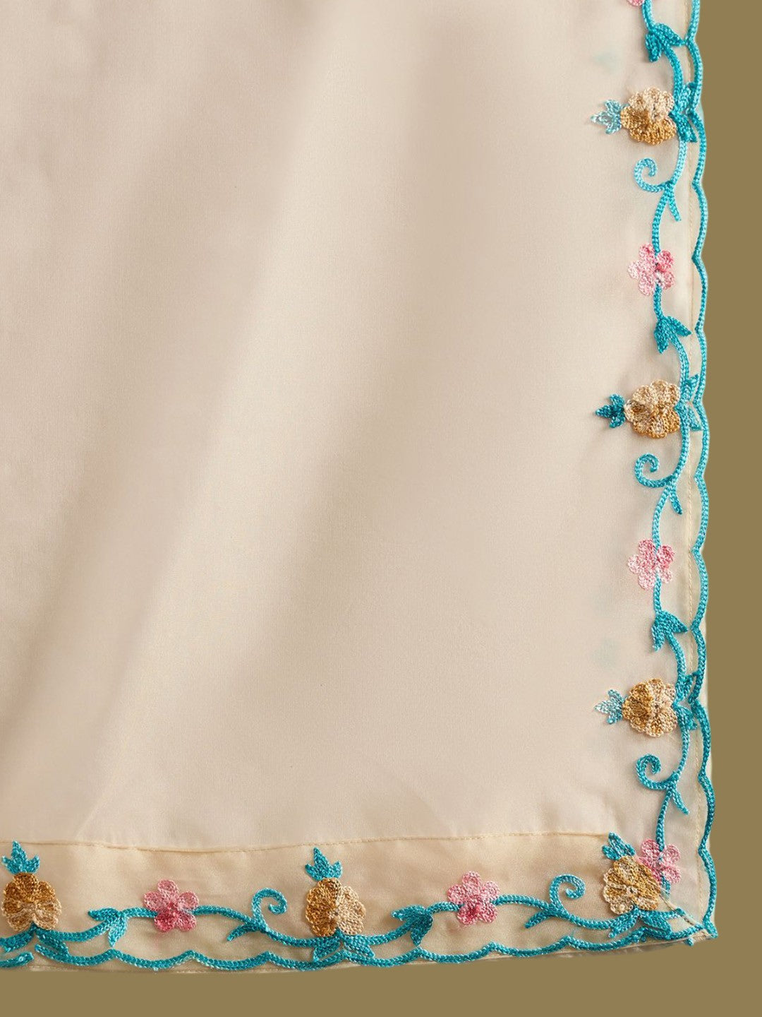 Floral Embroidered Thread Work Kurta With Trousers & Dupatta