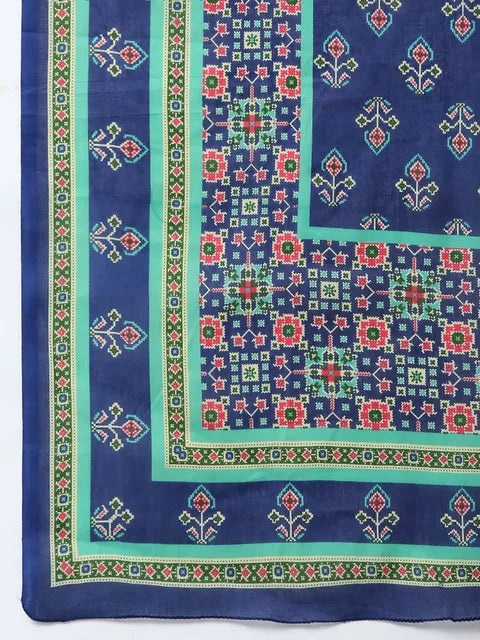 Blue & Mint Floral Printed Straight Kurta With Trousers & Printed Dupatta