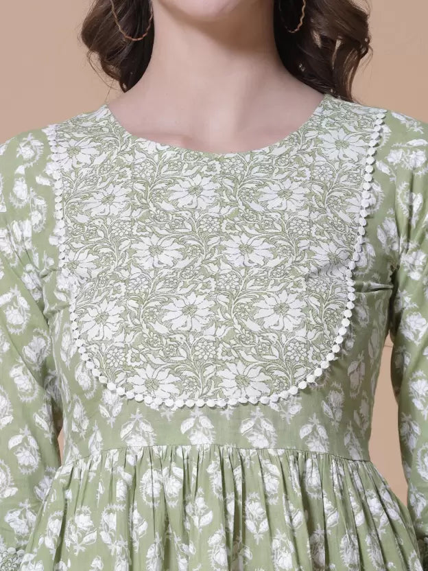 Casual Regular Sleeves Floral Print Women Light Green Top