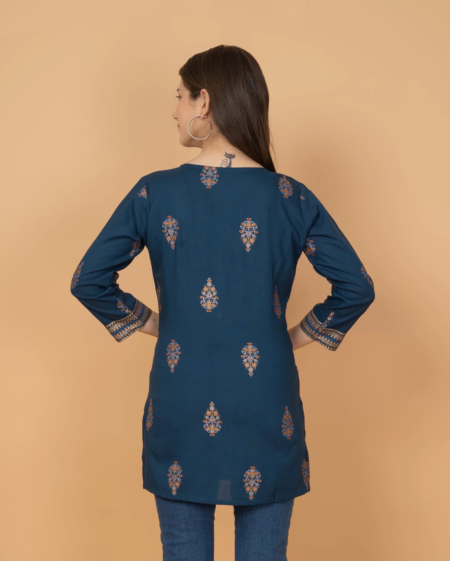 Casual Regular Sleeves Printed Women Blue Top