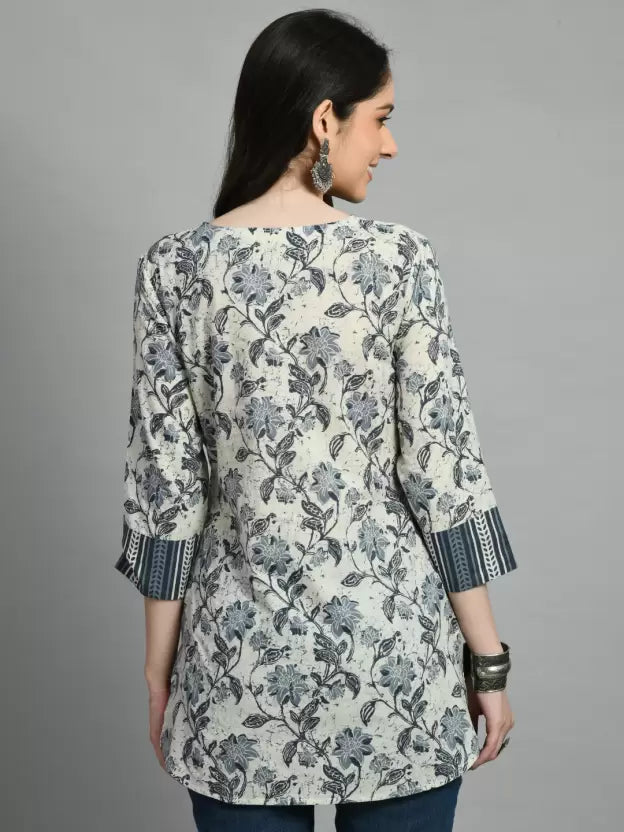Casual Regular Sleeves Printed Women Grey & Beige Top