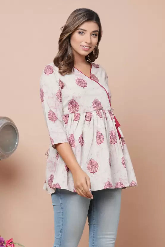 Casual Regular Sleeves Printed Women Maroon Top