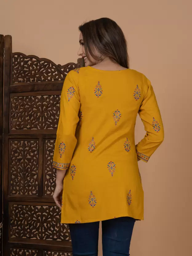 Casual Regular Sleeves Printed Women Yellow Top