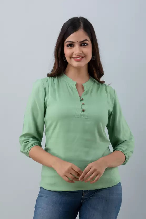 Buy Light Green Solid 3-4 Sleeves Women Top Rayon for Best Price