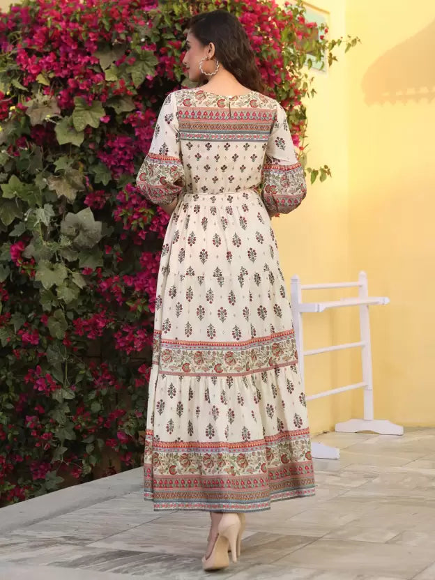 Women Ethnic Dress Beige, Maroon, Green Dress