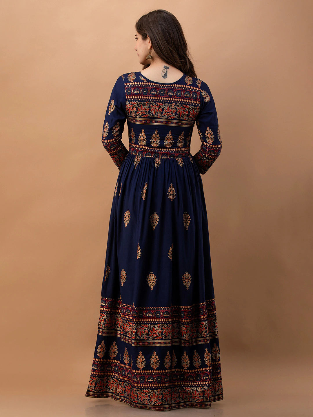 Blue Ethnic Motifs Maxi Maxi Dress