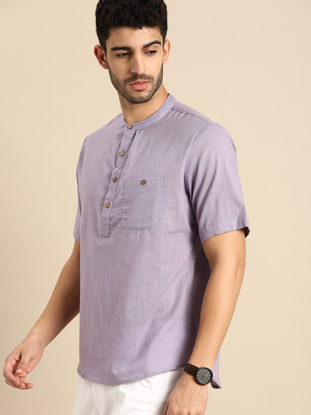Men Lavender Pastels Pure Cotton Kurta