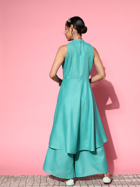 Striped Blue Flare Kurta with Palazzos