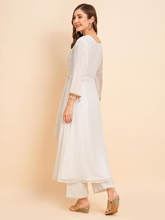 Women's Georgette Lurex Layered Ethnic Wear Kurta (Kurta dress only)