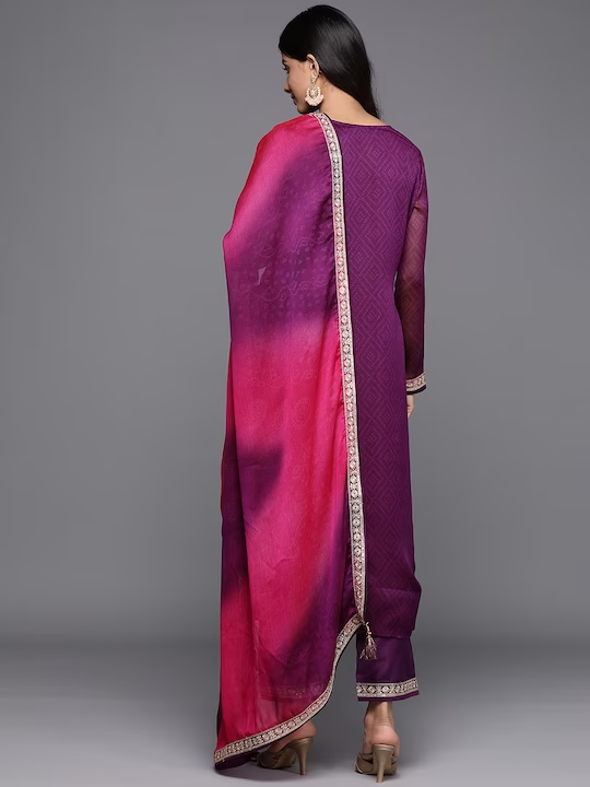 Floral Printed Kurta with Trousers & With Dupatta