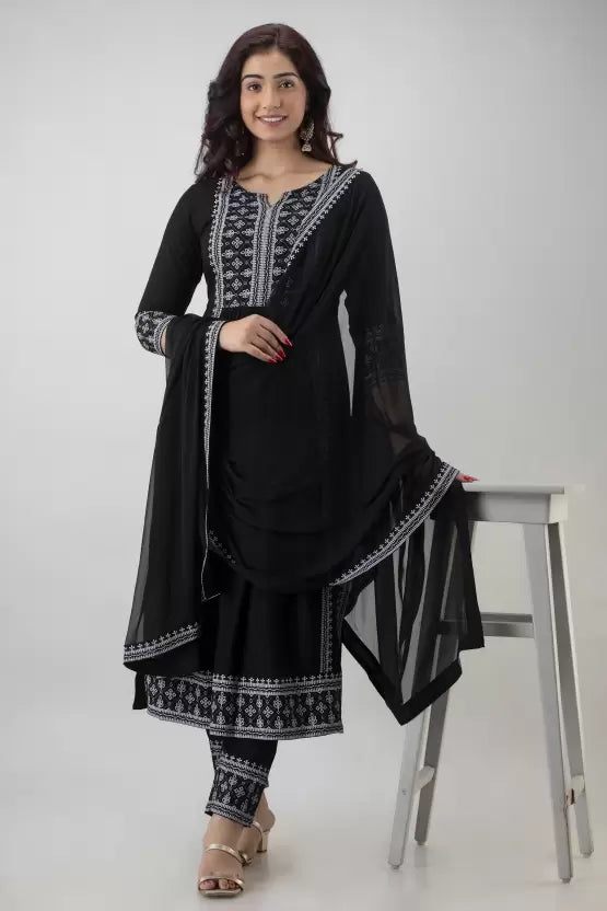Women Stylish A-line Viscose Rayon Kurta, Pant And Dupatta Set