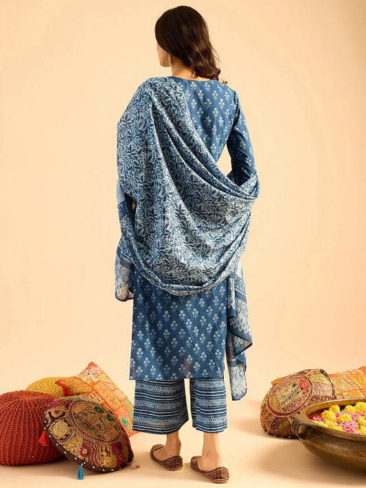 Women Pure Cotton Kurta Palazzo Dupatta Set