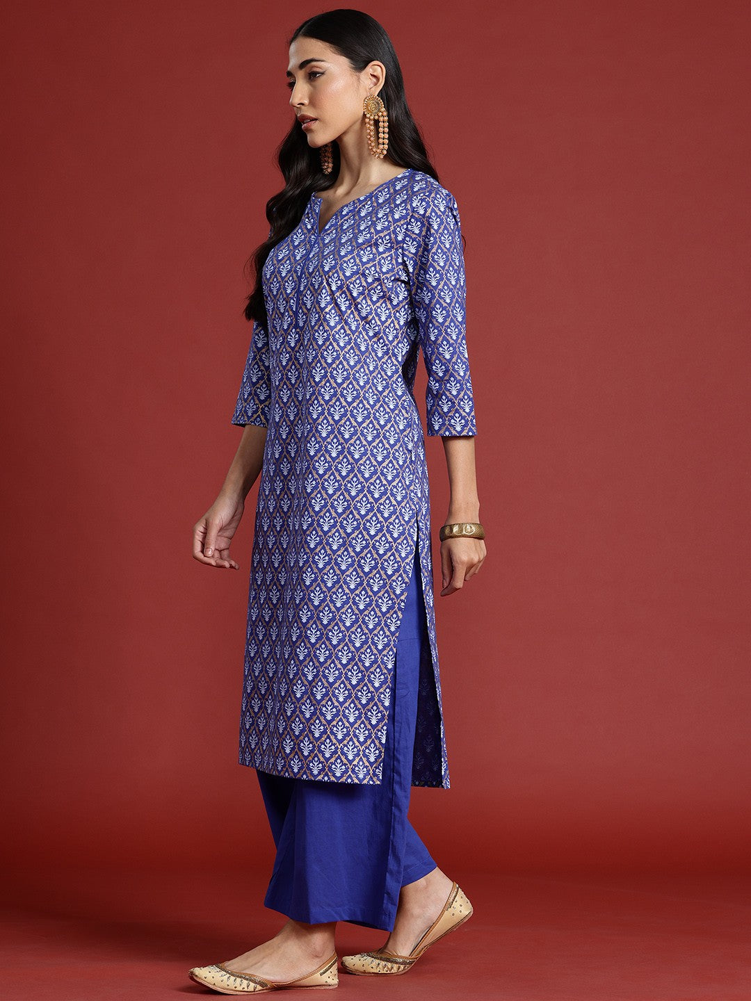 Floral Printed Regular Pure Cotton Kurta with Palazzos