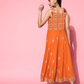 Women Orange Viscose Rayon Fluid Tie-Up Ethnic Dress