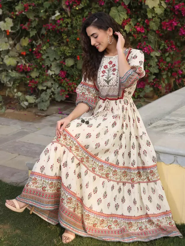 Women Ethnic Dress Beige, Maroon, Green Dress