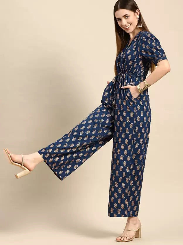 Women Blue Paisley Jumpsuit