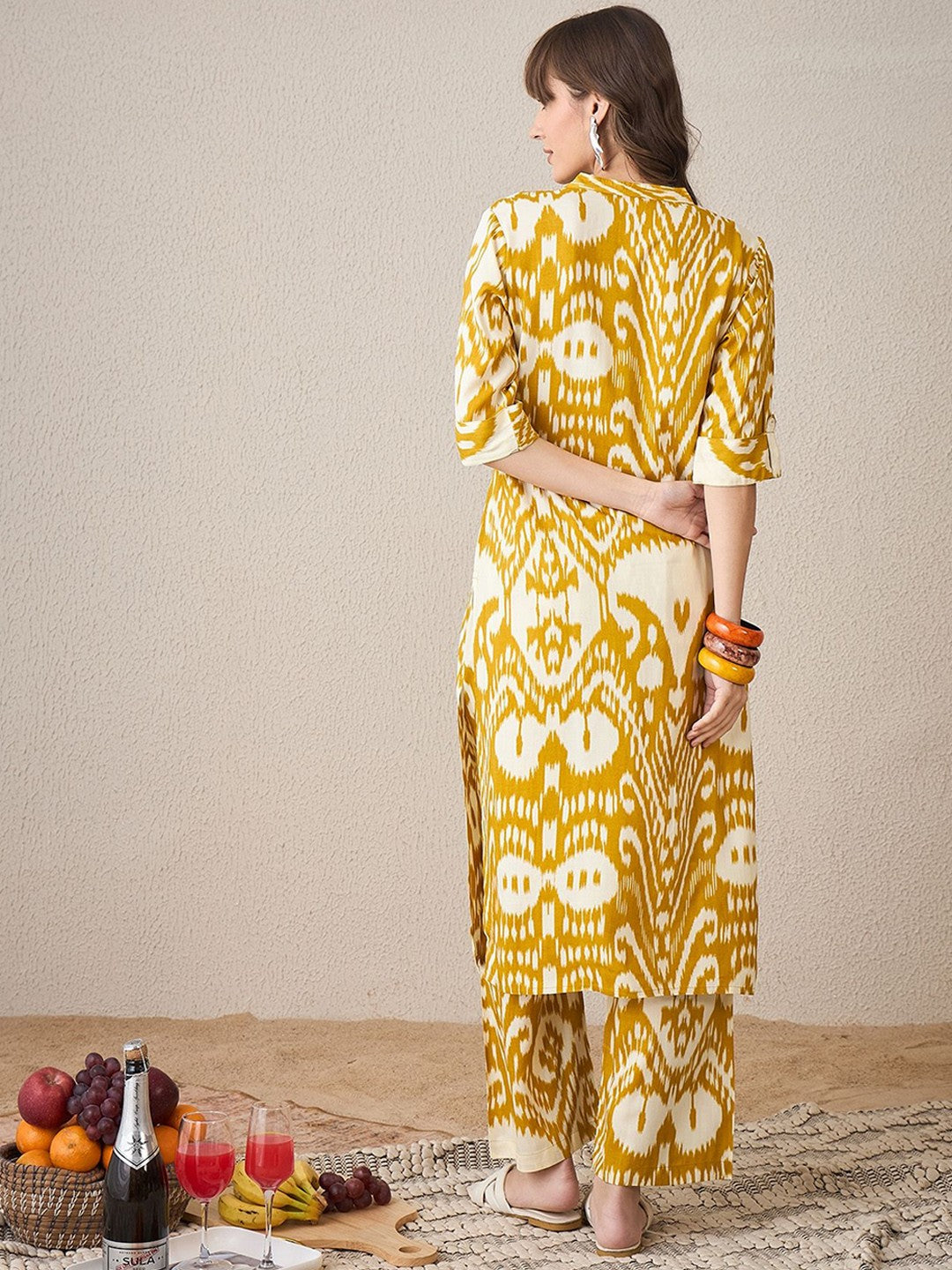 Abstract Printed Mandarin Collar Straight Kurta with Palazzos