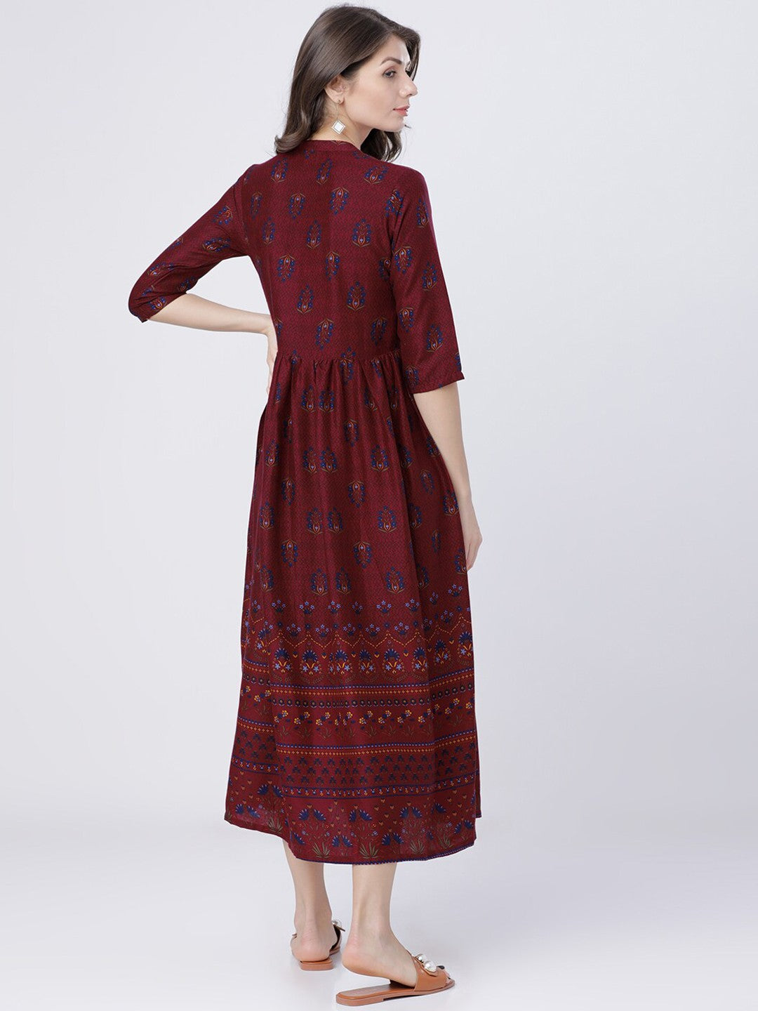 Women Burgundy Printed Maxi Dress