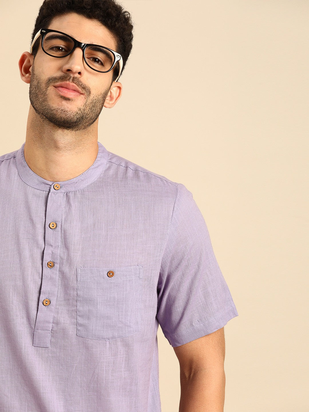 Men Lavender Pastels Pure Cotton Kurta