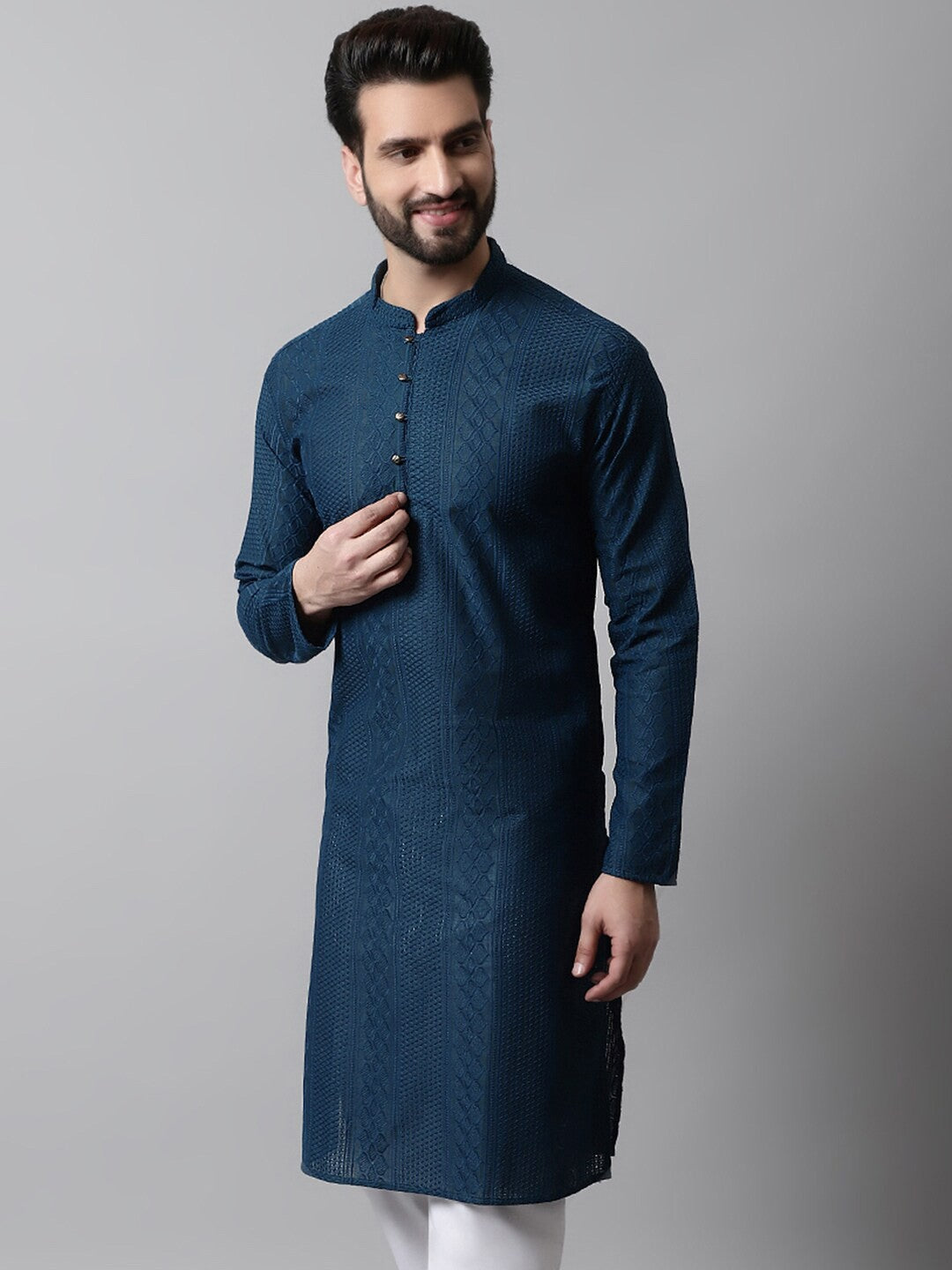 Men Ethnic Motifs Thread Work Cotton Kurta