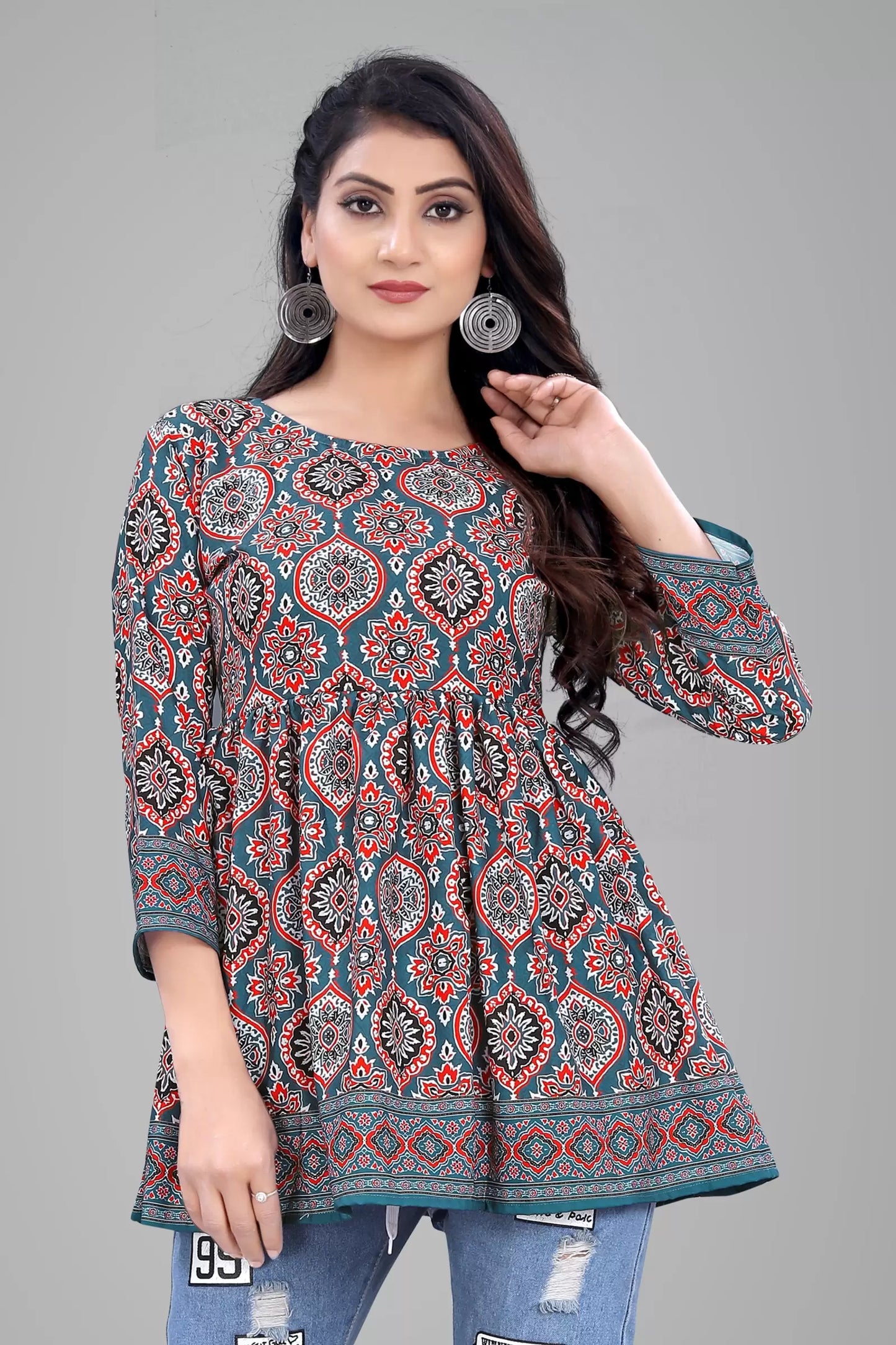 Casual Regular Sleeves Printed Women Multicolor Top