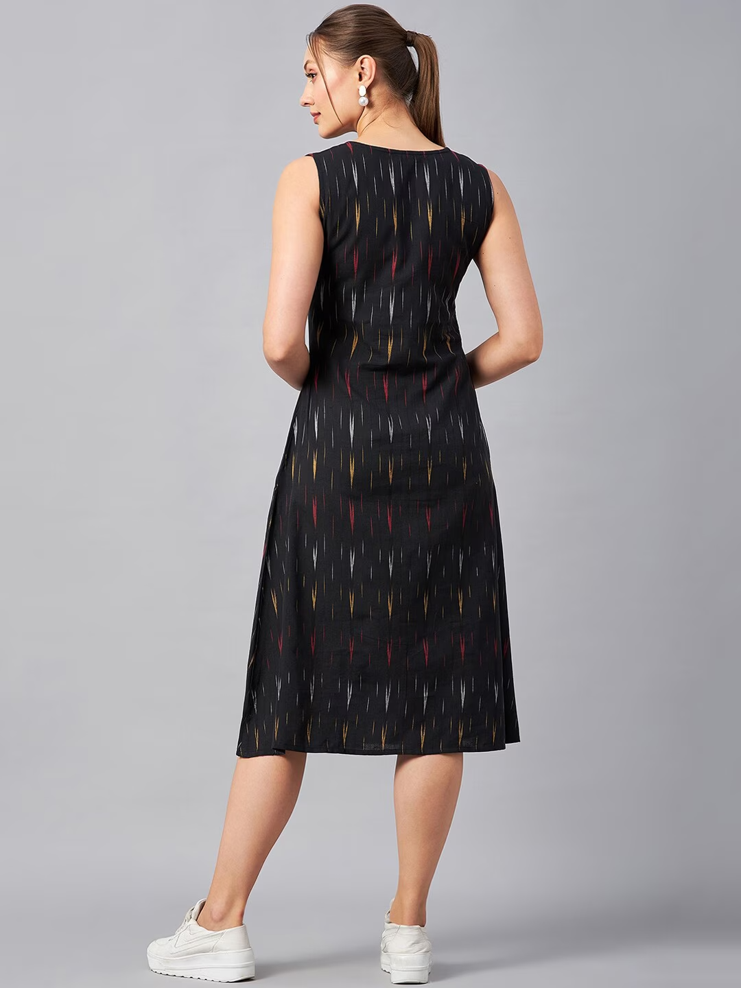 Self Design Sleeveless Cotton A-line Dress