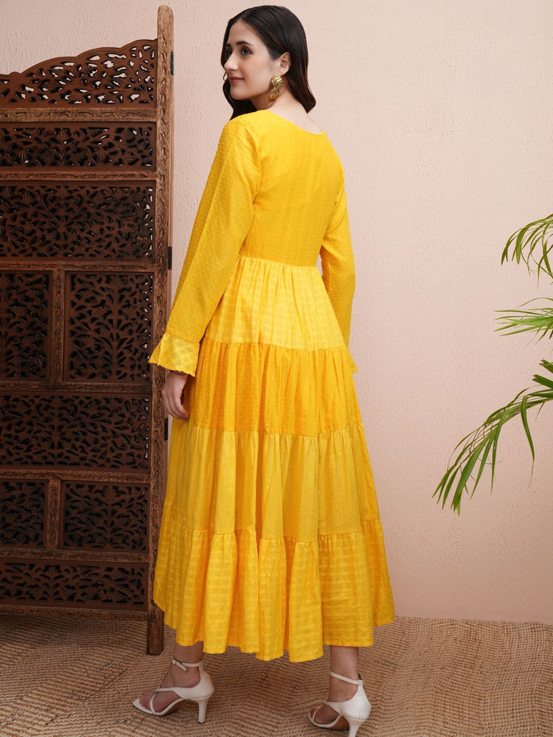 Embroidered Flared Sleeve A Line Maxi Dress
