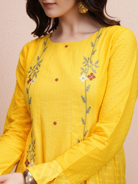 Embroidered Flared Sleeve A Line Maxi Dress