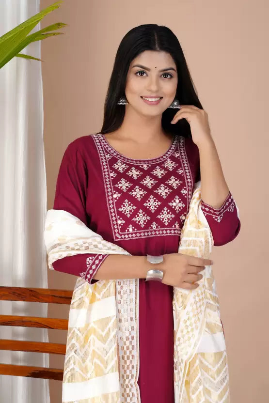 Embroidered Kurta Trouser Pant & Dupatta Set